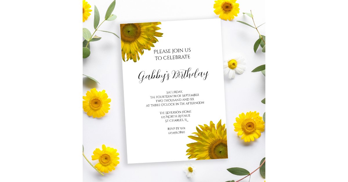 Yellow Sunflowers Birthday Party Invitation | Zazzle