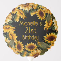 Yellow Sunflowers Black 21st Birthday