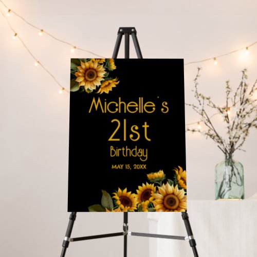 Yellow Sunflowers Black 21st Birthday Foam Board