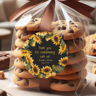 Yellow Sunflowers Black Birthday Thank You Classic Round Sticker