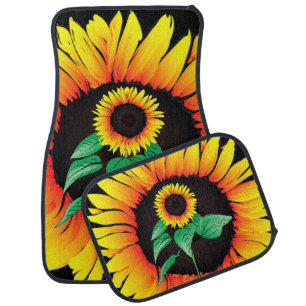 Yellow Sunflowers Black Car Floor Mat