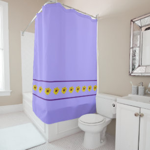 Yellow Sunflowers Border on Purple Shower Curtain
