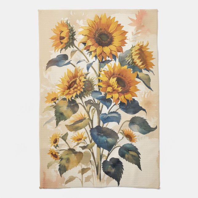 Yellow Sunflowers Bouquet Kitchen Towel (Vertical)