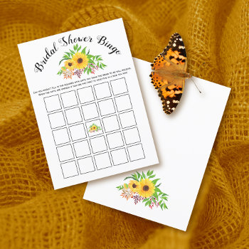 Yellow Sunflowers Bridal Shower Bingo Game Card by weddings_ at Zazzle