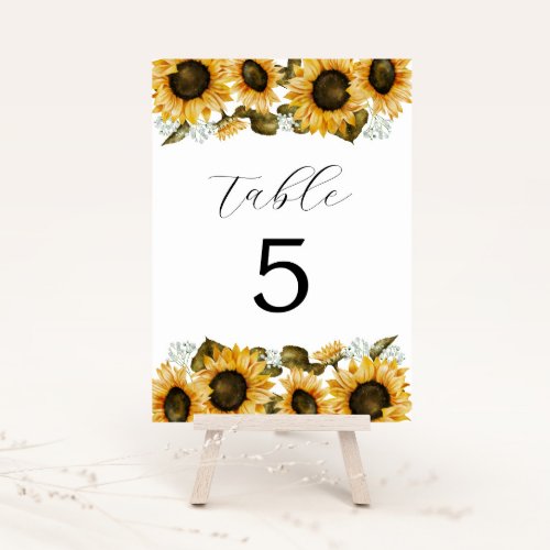 Yellow Sunflowers Bridal Shower Table Number