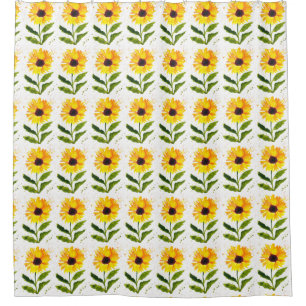 Yellow Sunflowers Brown Rustic Floral watercolor Shower Curtain