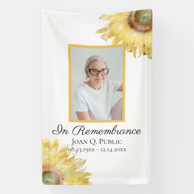 Yellow Sunflowers Celebration of Life Funeral  Banner (Vertical)