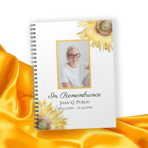 Yellow Sunflowers Celebration of Life Funeral Notebook
