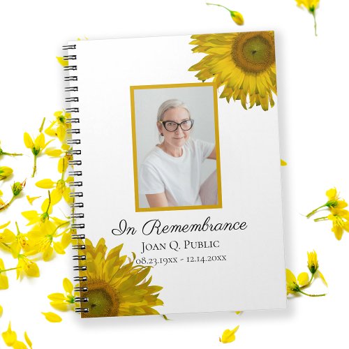 Yellow Sunflowers Celebration of Life Funeral   Notebook