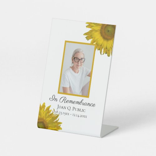 Yellow Sunflowers Celebration of Life Funeral Pedestal Sign