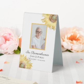 Yellow Sunflowers Celebration of Life Funeral Table Tent