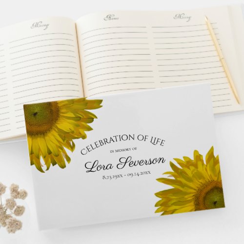 Yellow Sunflowers Celebration of Life Memorial Guest Book