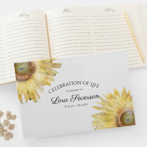 Yellow Sunflowers Celebration of Life Memorial Guest Book