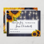 Yellow sunflowers chic navy bride to be recipe postcard (Front/Back)