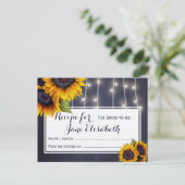 Yellow sunflowers chic navy bride to be recipe postcard (Standing Front)