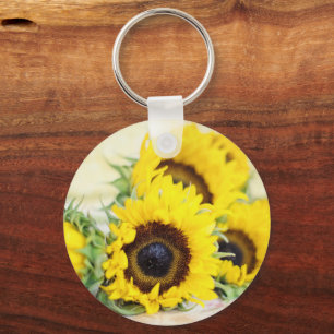 Yellow Sunflowers Circle Keychain