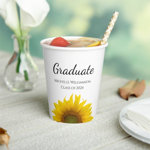 Yellow Sunflowers Class of 2024 Graduation    Paper Cups