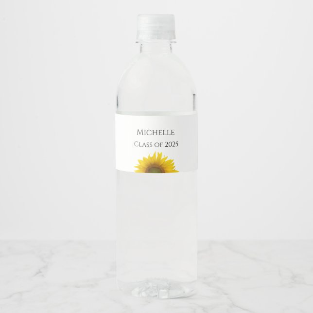 Yellow Sunflowers Class of 2025 Graduation    Water Bottle Label (Front)