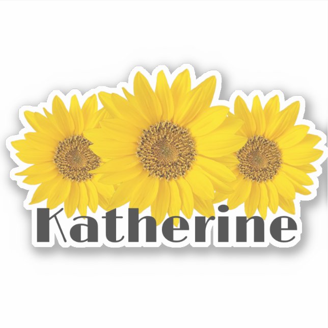 Yellow Sunflowers Custom Name Sticker (Front)