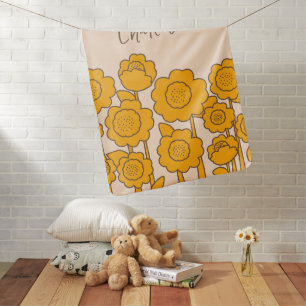Yellow Sunflowers Customizable Name Baby Blanket