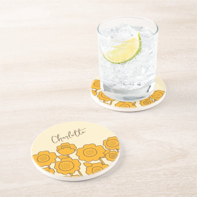  Yellow Sunflowers Customizable Name     Coaster (Side)