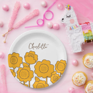 Yellow Sunflowers Customizable Name Paper Plates