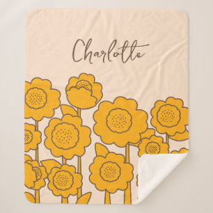 Yellow Sunflowers Customizable Name Sherpa Blanket