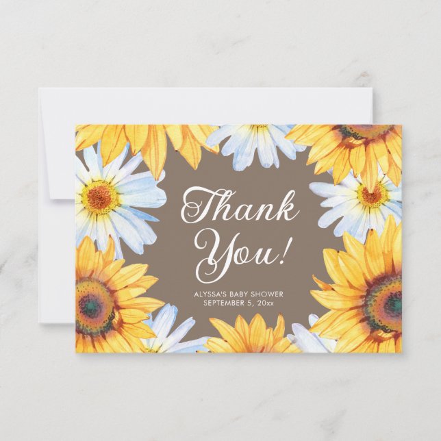 Yellow Sunflowers Daisies Baby Shower Thank You (Front)