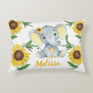 Yellow sunflowers elephant girl Custom name Pillow