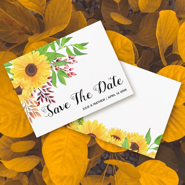 Yellow sunflowers fall wedding Save the Date Announcement Postcard (Creator Uploaded)