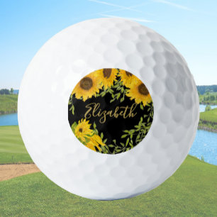 Yellow Sunflowers Floral custom name ladies Golf Balls