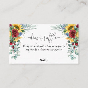 Yellow Sunflowers Floral Diaper Raffle Script Text Enclosure Card