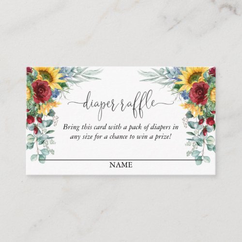 Yellow Sunflowers Floral Diaper Raffle Script Text Enclosure Card