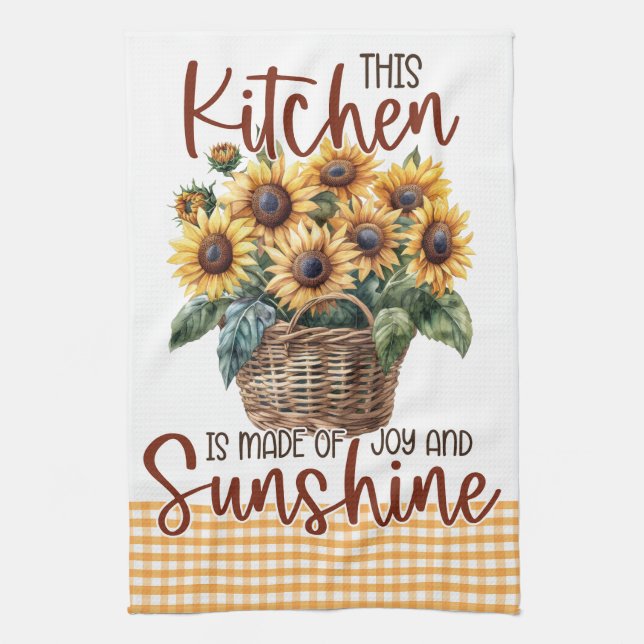 Yellow Sunflowers Floral Gingham Sunshine Joy Kitchen Towel (Vertical)