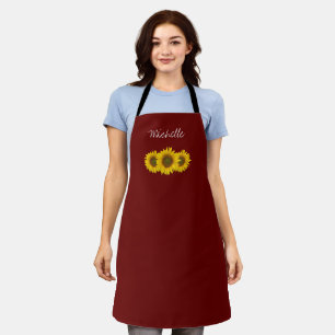 Yellow Sunflowers Floral Red Personalized Apron