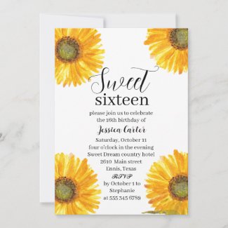 Yellow Sunflowers Floral Sweet 16 Birthday Party