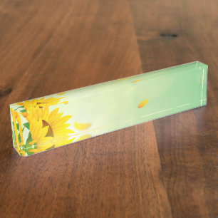 Yellow Sunflowers Flowers Spring Floral Beautiful Desk Name Plate