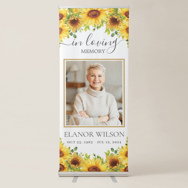Yellow Sunflowers Funeral Memorial Picture Photo Retractable Banner (Front)
