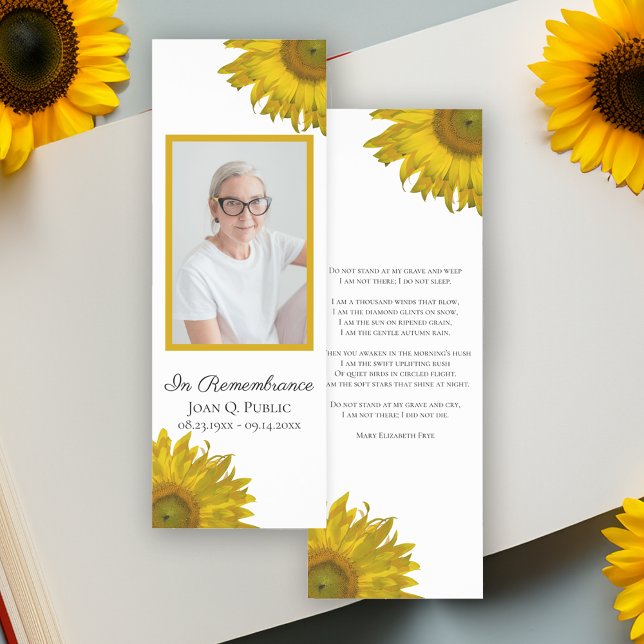 Yellow Sunflowers Funeral Memorial Prayer Card Bookmarks (Creator Uploaded)