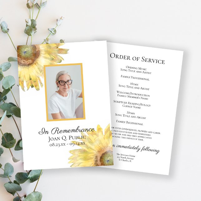 Yellow Sunflowers Funeral Memorial Service Program (Creator Uploaded)