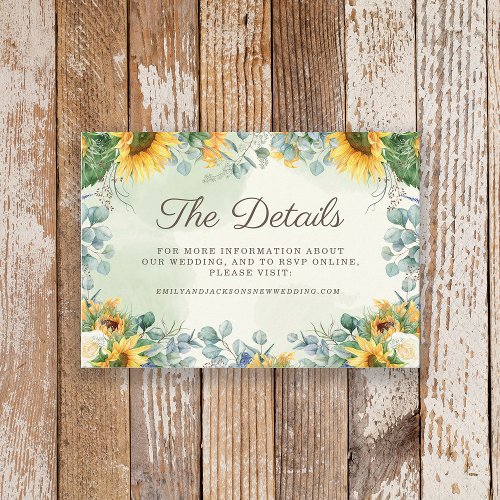 Yellow Sunflowers Green Eucalyptus Wedding Details Enclosure Card