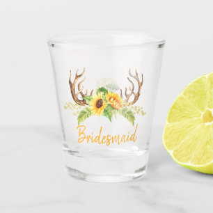 Yellow Sunflowers Greenery Antlers Bridesmaid Shot Glass
