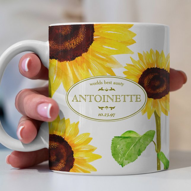 Yellow Sunflowers Illustrated Name & Message Coffee Mug (Creator Uploaded)