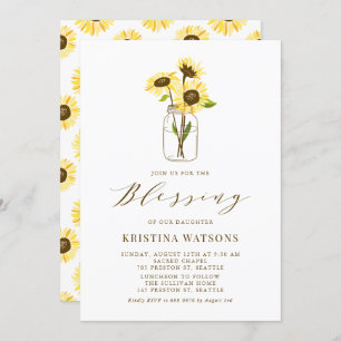 Yellow Sunflowers in a Mason Jar Baby Blessing Invitation