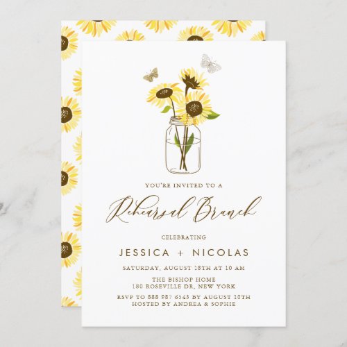 Yellow Sunflowers in a Mason Jar Rehearsal Brunch Invitation