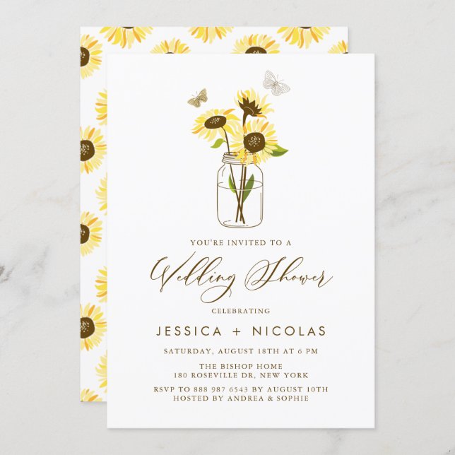 Yellow Sunflowers in a Mason Jar Wedding Shower Invitation (Front/Back)