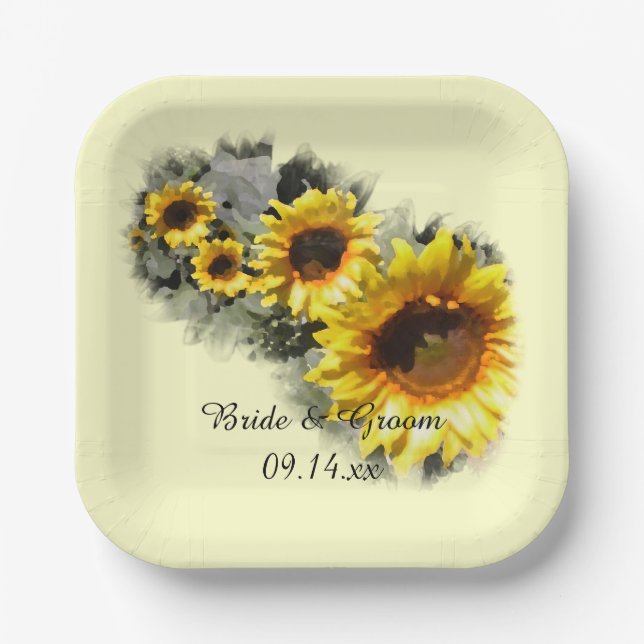 Yellow Sunflowers in a Row Garden Wedding Paper Plates (Front)