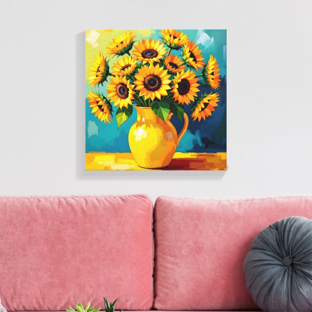 Yellow Sunflowers  in a Yellow Vase Canvas Print (Insitu(LivingRoom))