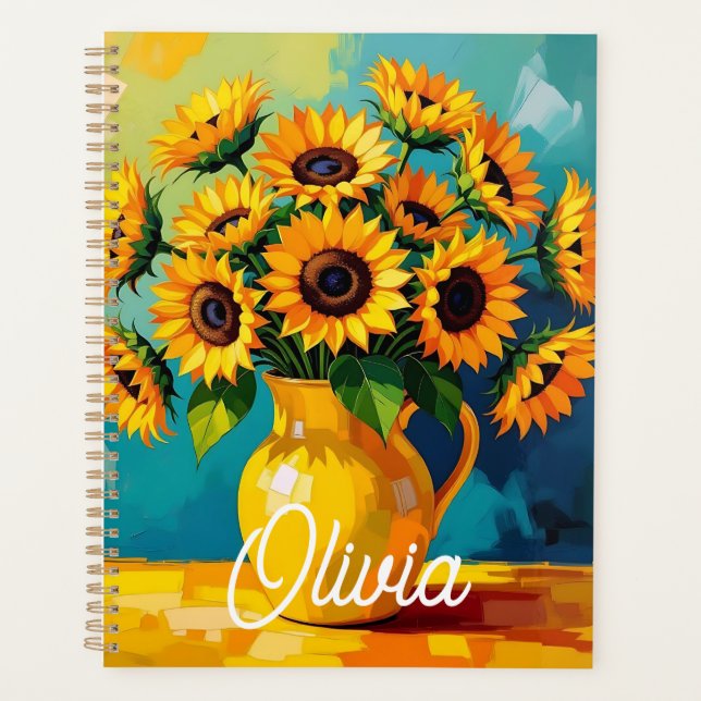 Yellow Sunflowers  in a Yellow Vase Personalized  Planner (Front)