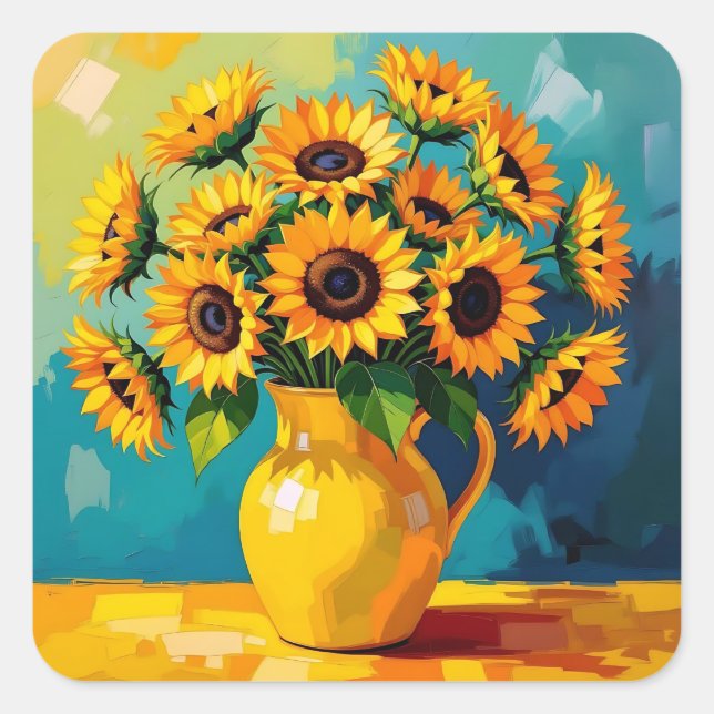 Yellow Sunflowers  in a Yellow Vase Square Sticker (Front)